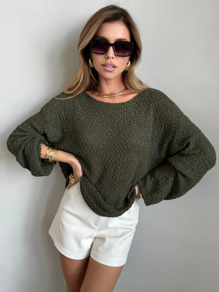 Хаки кофта оверсайз вязаная нарядная