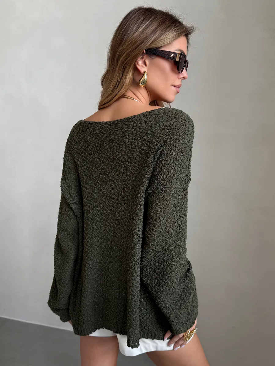 Хаки кофта оверсайз вязаная нарядная