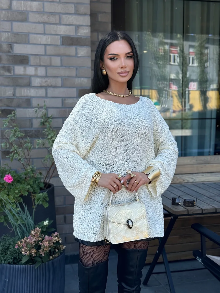 Молочная кофта оверсайз вязаная нарядная