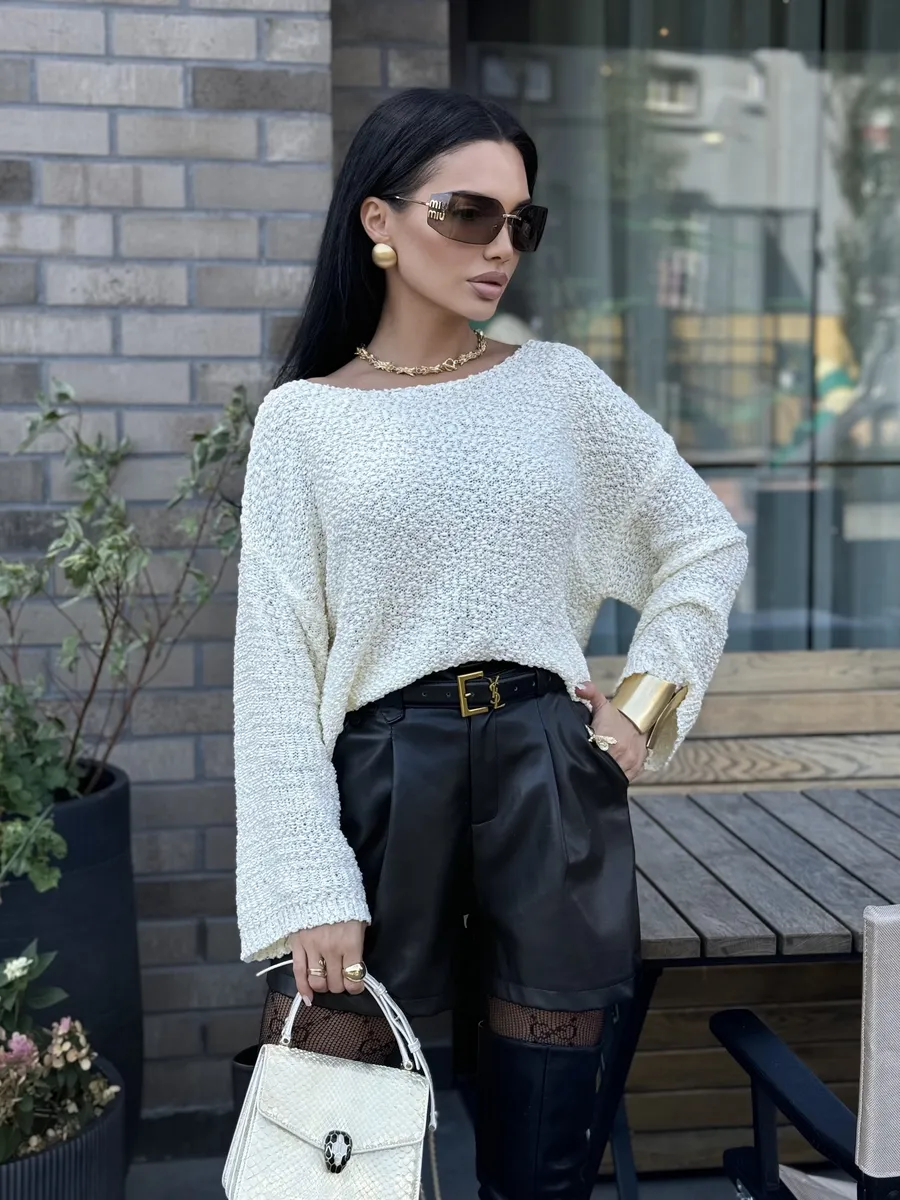 Молочная кофта оверсайз вязаная нарядная