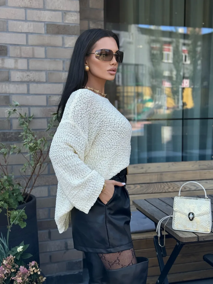 Молочная кофта оверсайз вязаная нарядная