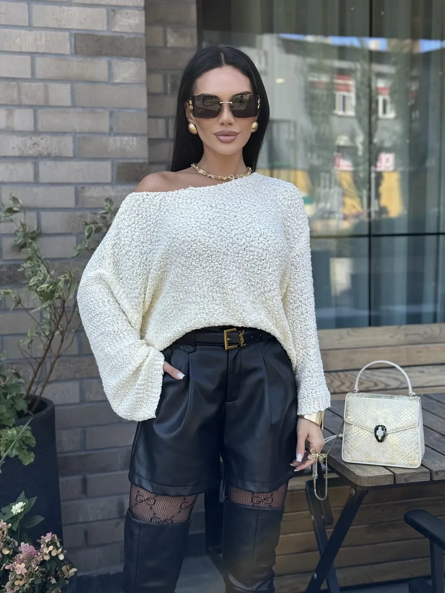 Молочная кофта оверсайз вязаная нарядная