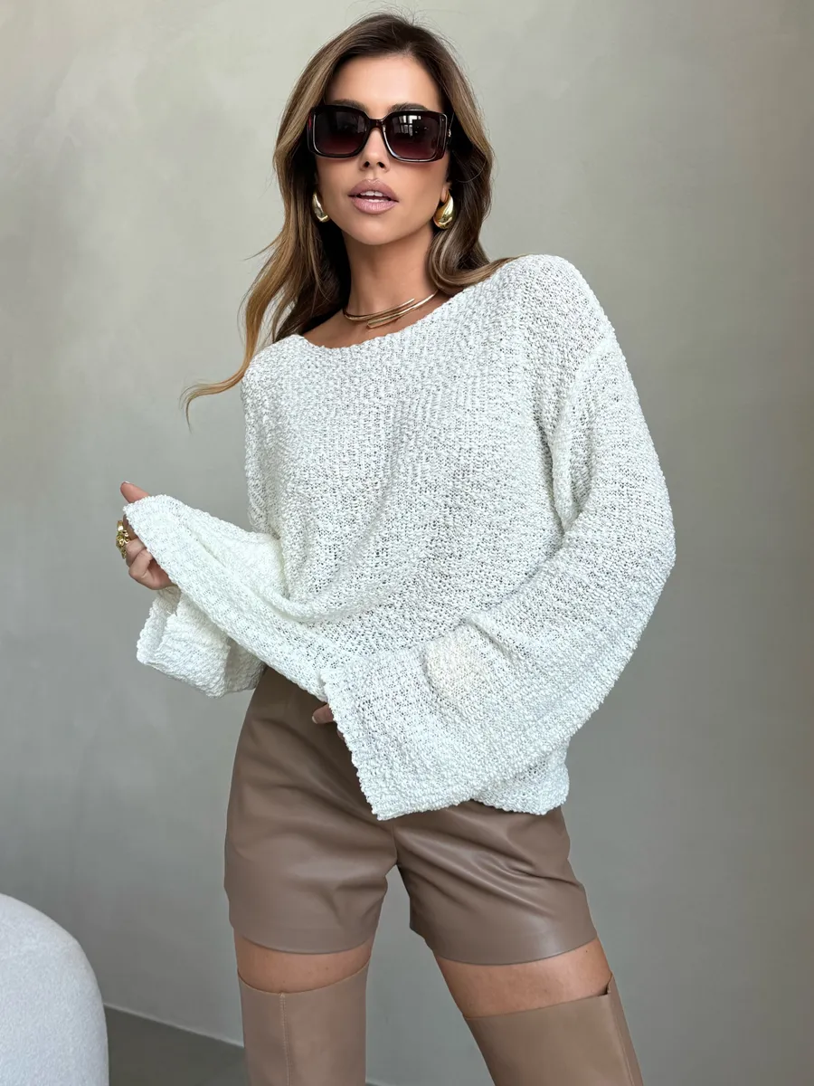 Молочная кофта оверсайз вязаная нарядная