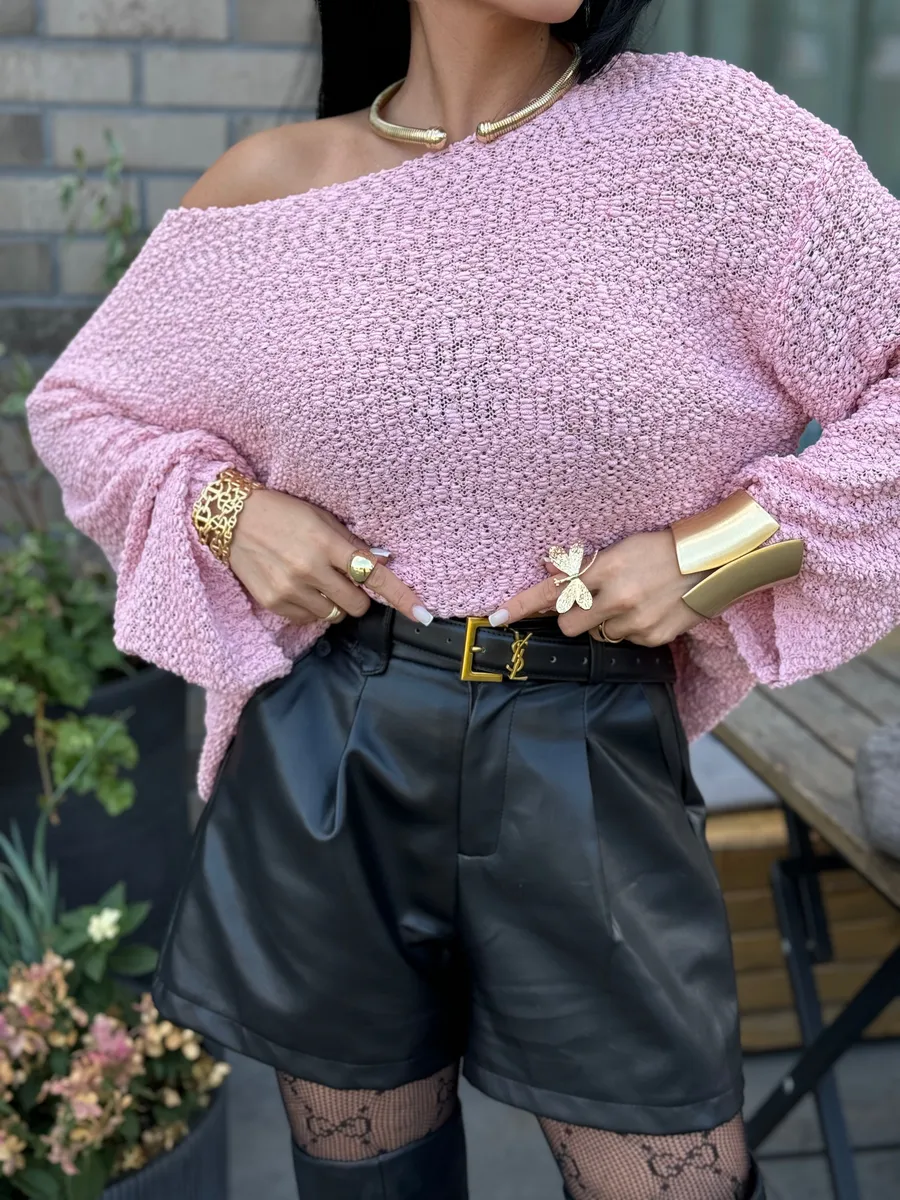 Пудровая кофта оверсайз вязаная нарядная