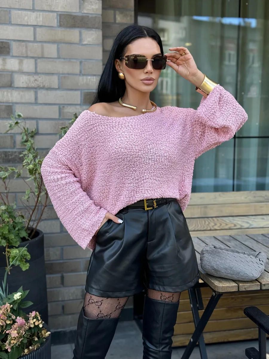 Пудровая кофта оверсайз вязаная нарядная