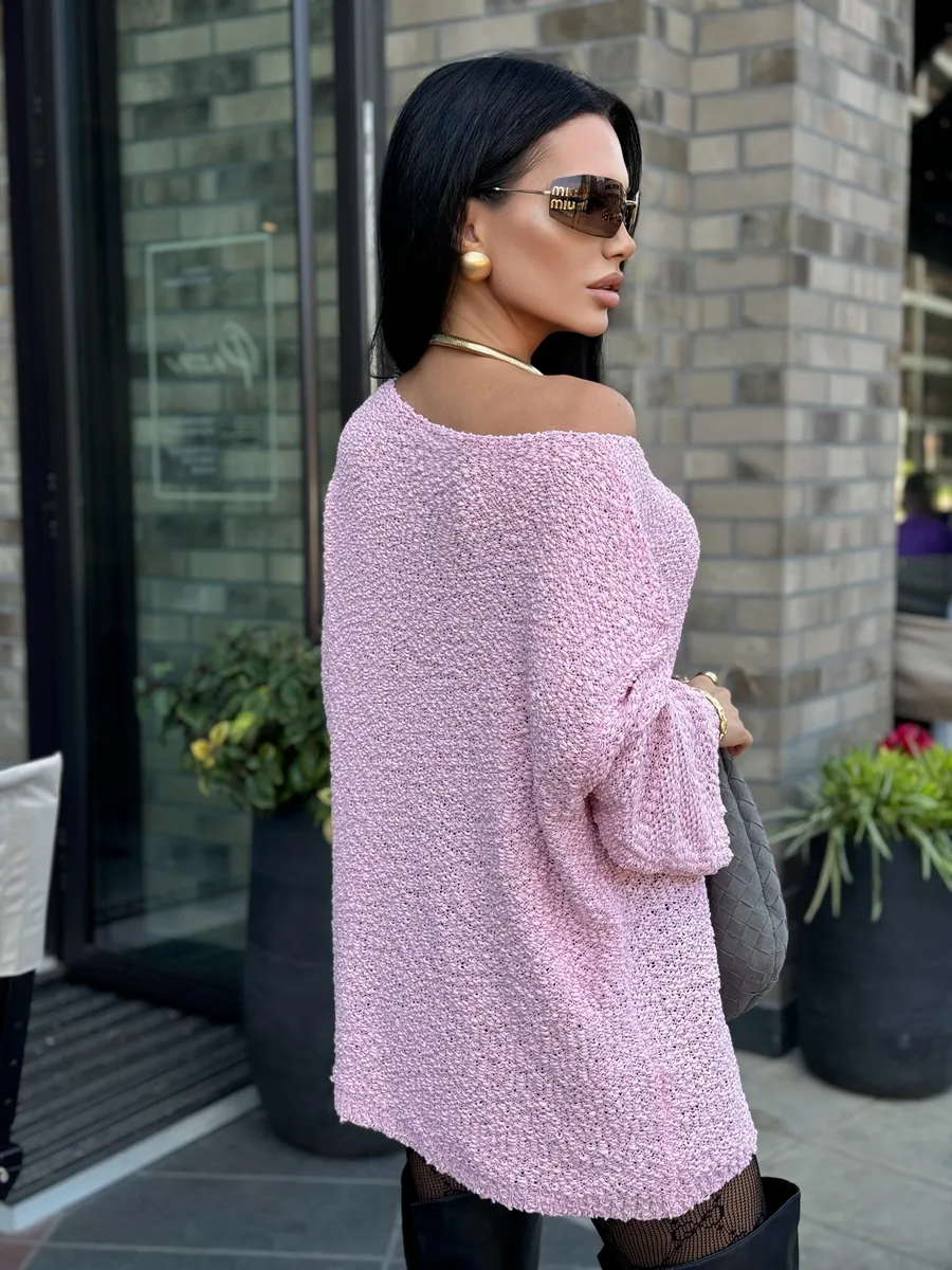 Пудровая кофта оверсайз вязаная нарядная