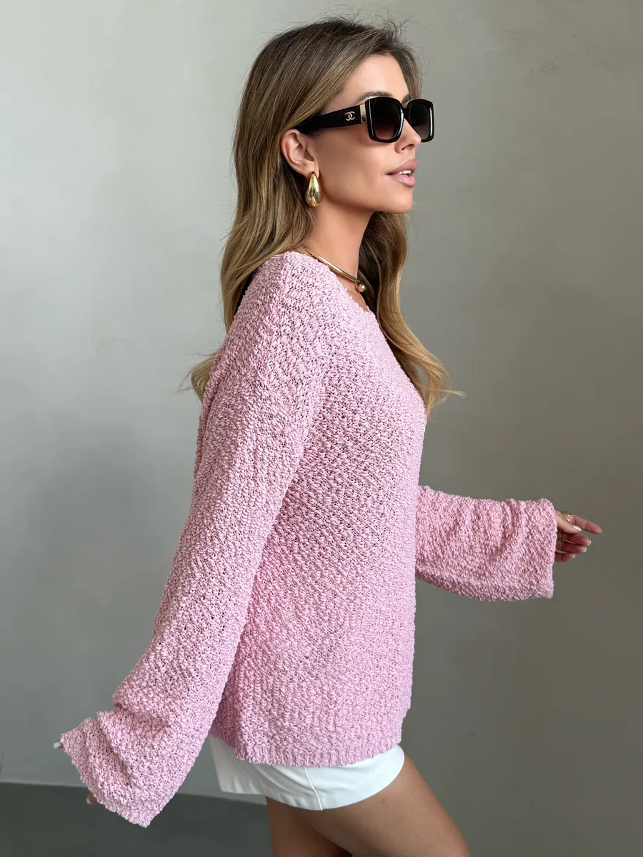 Пудровая кофта оверсайз вязаная нарядная