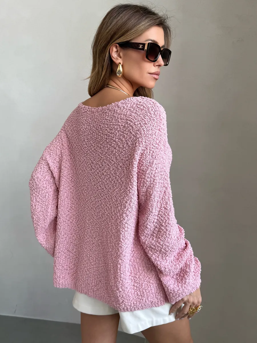 Пудровая кофта оверсайз вязаная нарядная