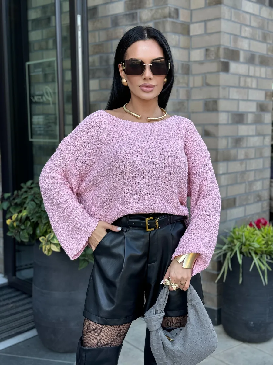 Пудровая кофта оверсайз вязаная нарядная