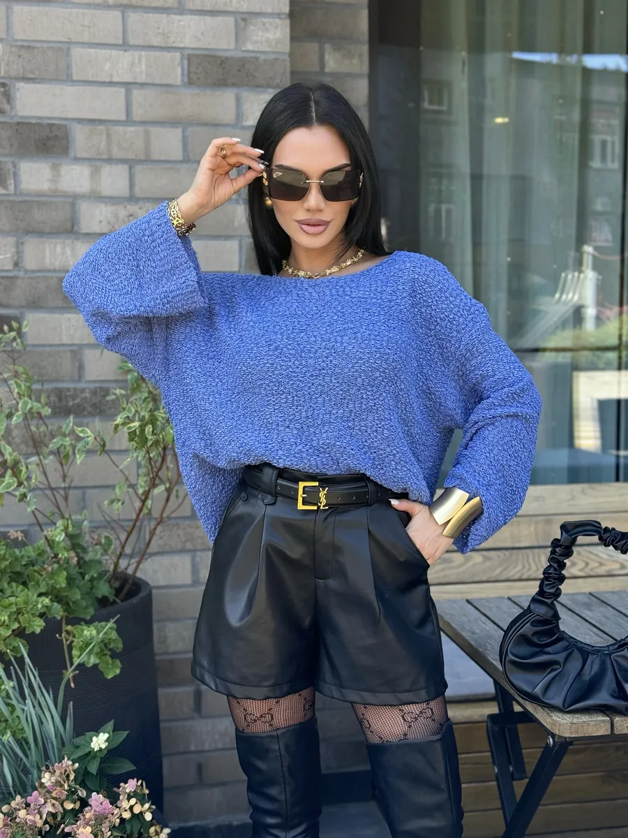 Синяя кофта оверсайз вязаная нарядная