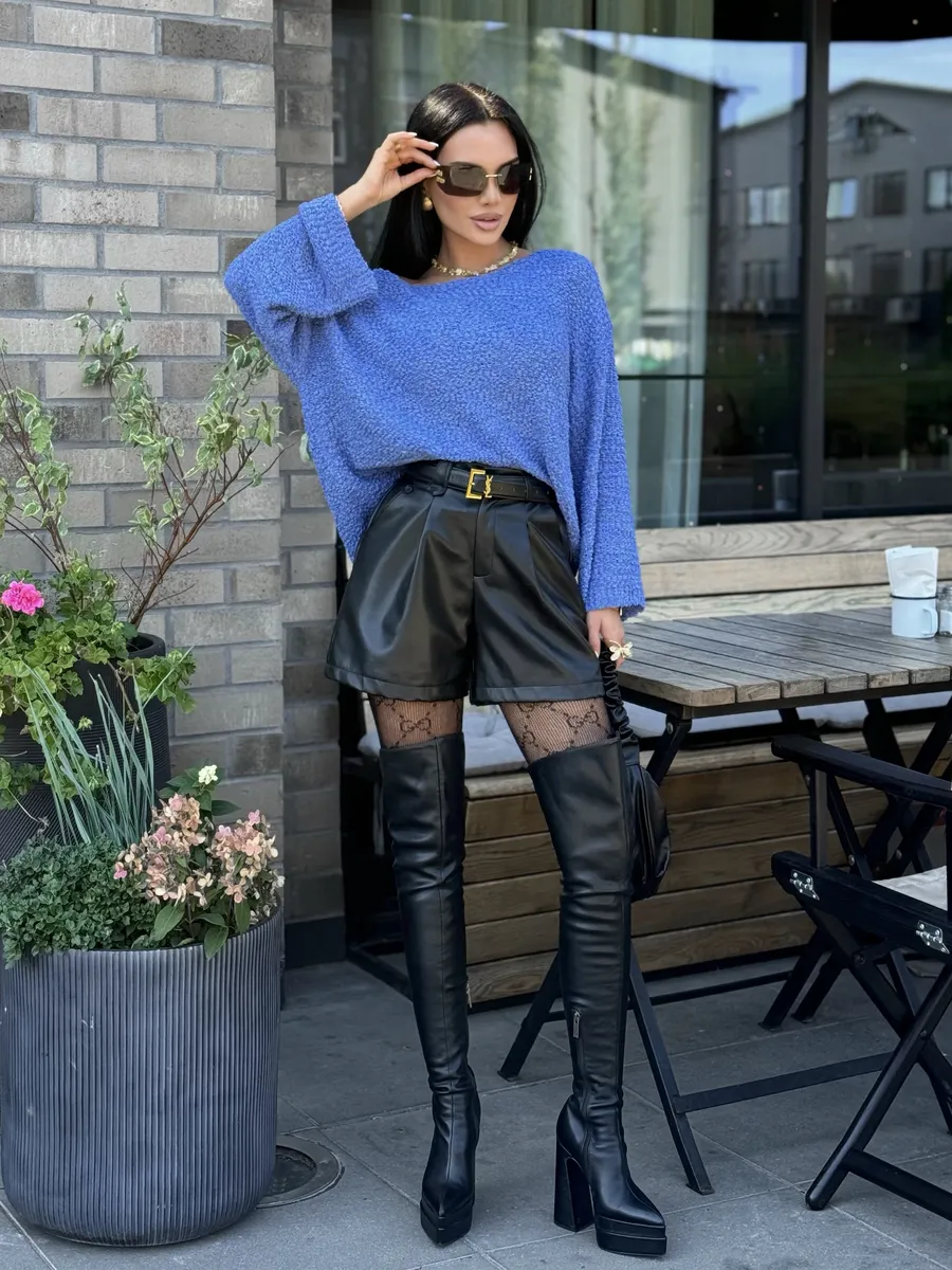 Синяя кофта оверсайз вязаная нарядная