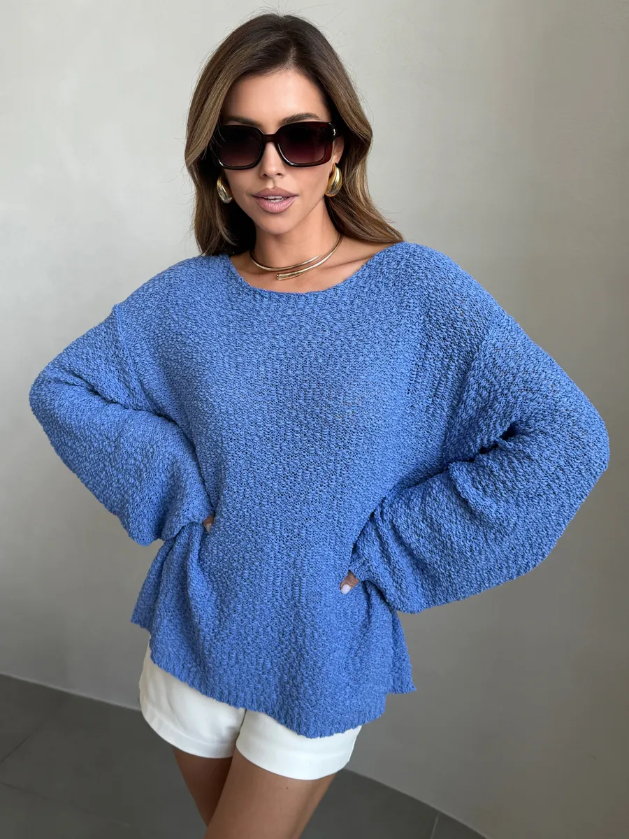 Синяя кофта оверсайз вязаная нарядная