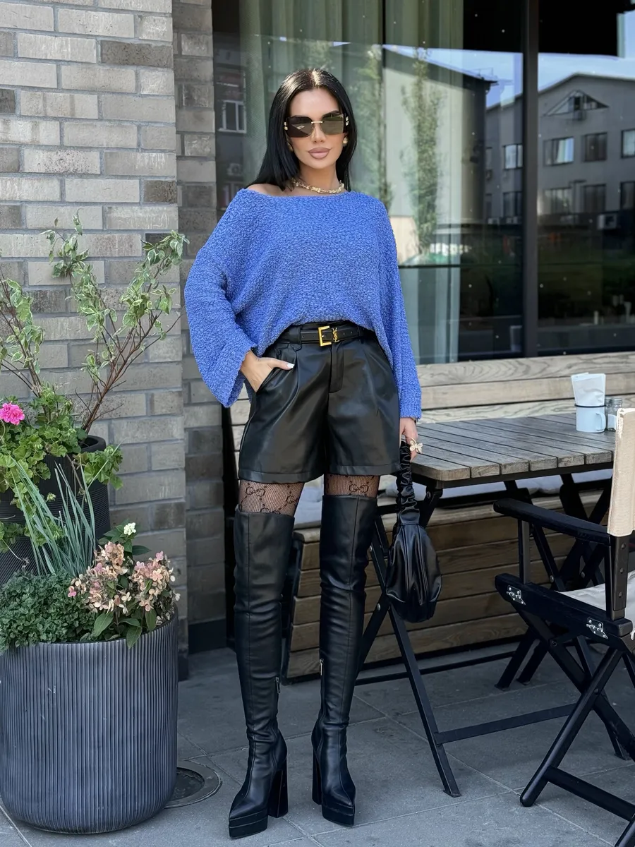 Синяя кофта оверсайз вязаная нарядная