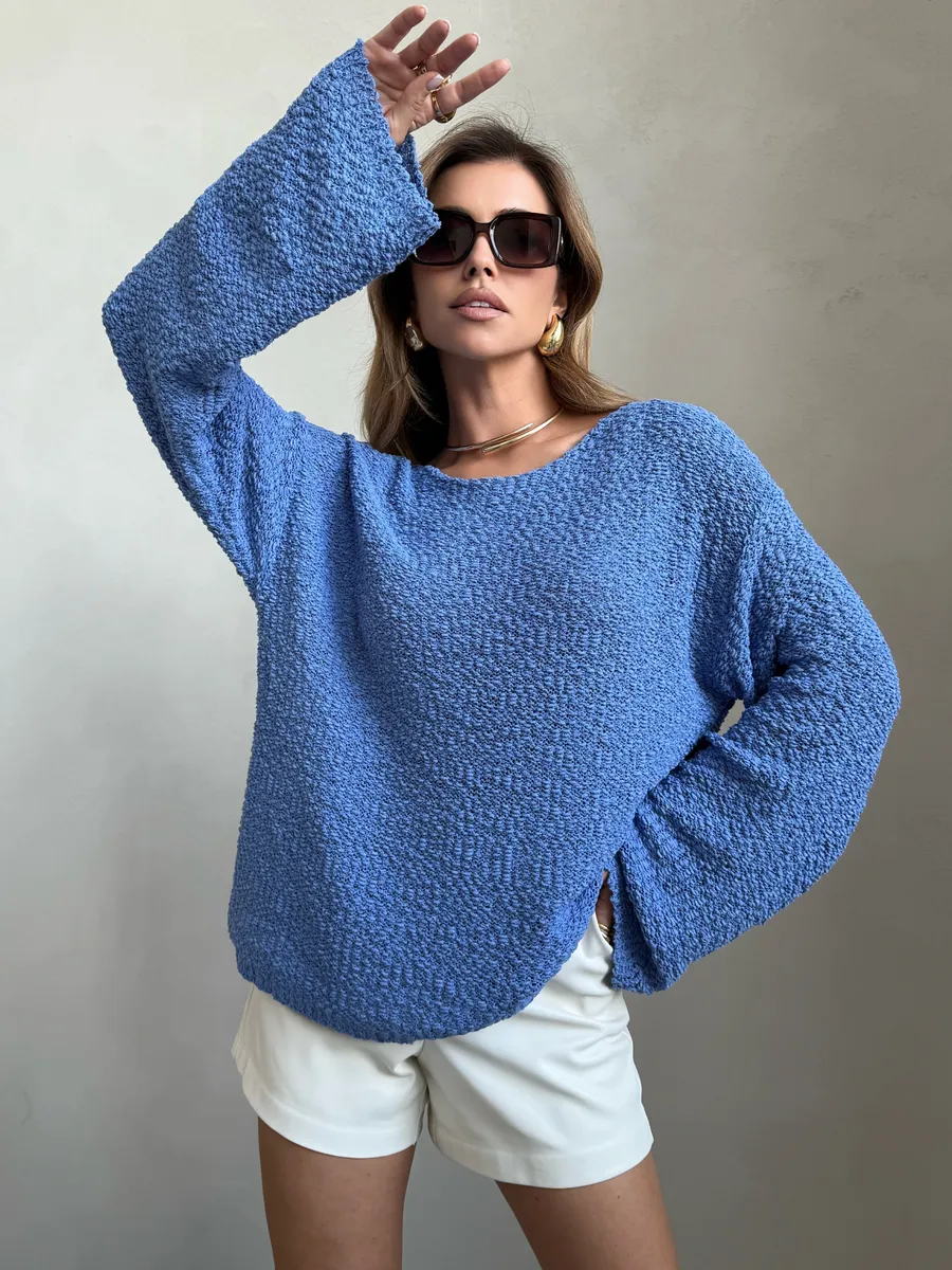 Синяя кофта оверсайз вязаная нарядная