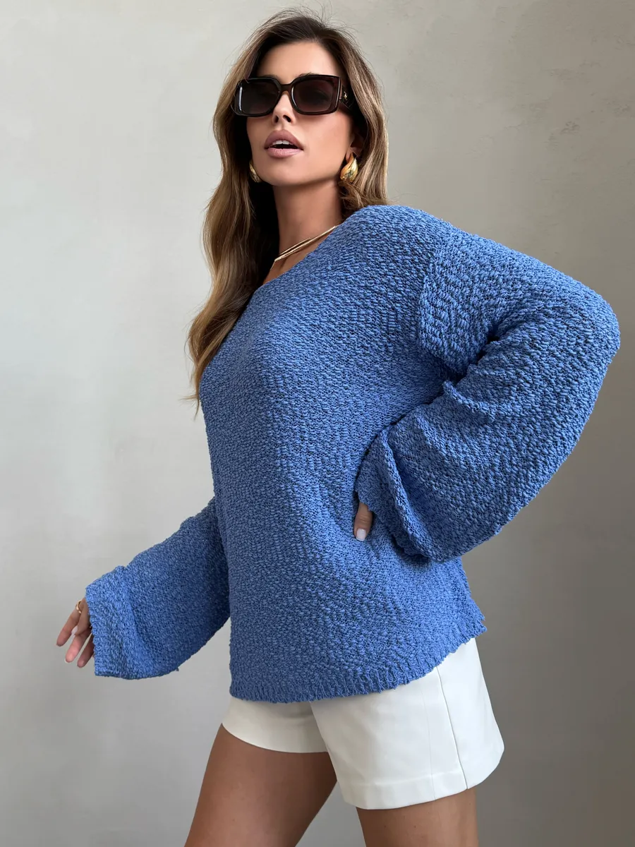 Синяя кофта оверсайз вязаная нарядная