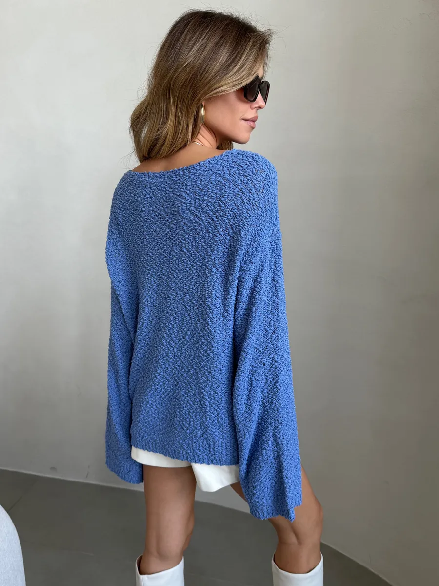 Синяя кофта оверсайз вязаная нарядная