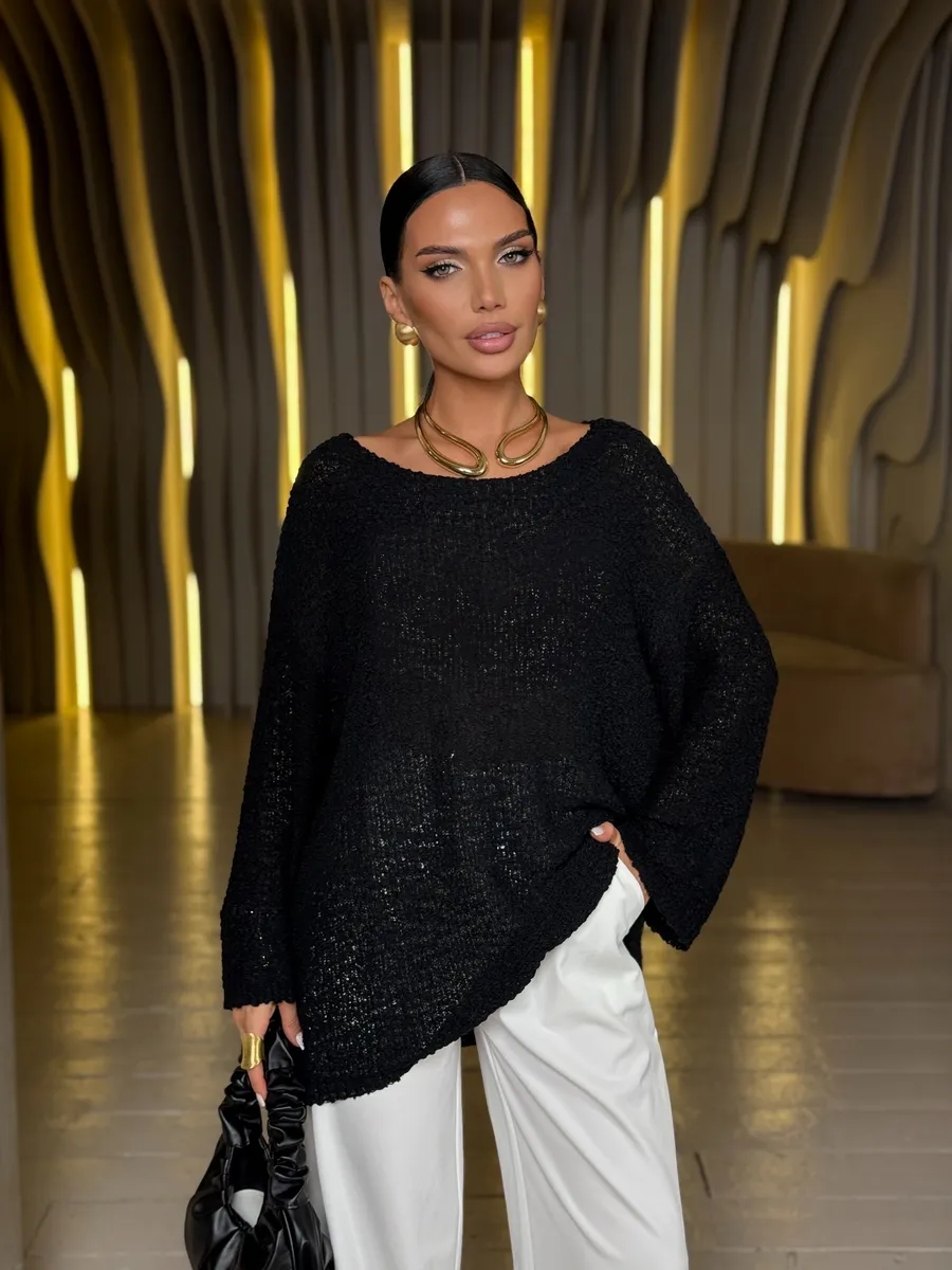 Черная кофта оверсайз вязаная нарядная