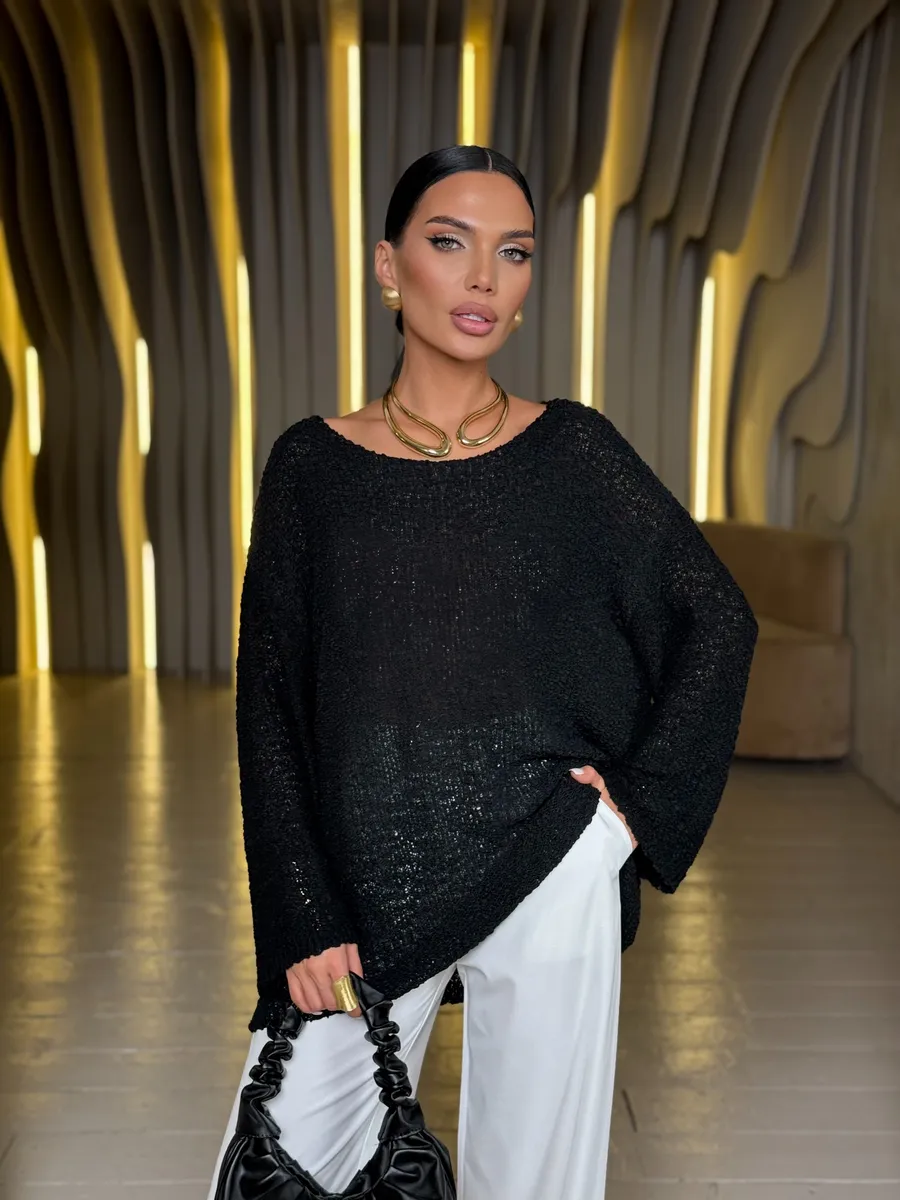 Черная кофта оверсайз вязаная нарядная