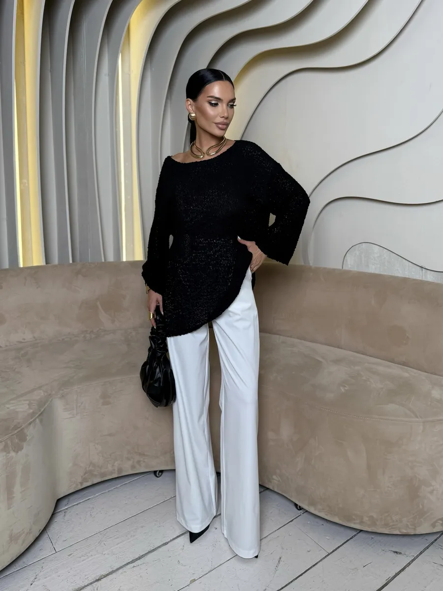 Черная кофта оверсайз вязаная нарядная