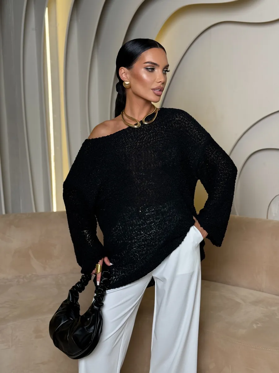 Черная кофта оверсайз вязаная нарядная