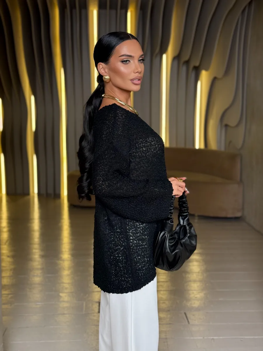 Черная кофта оверсайз вязаная нарядная