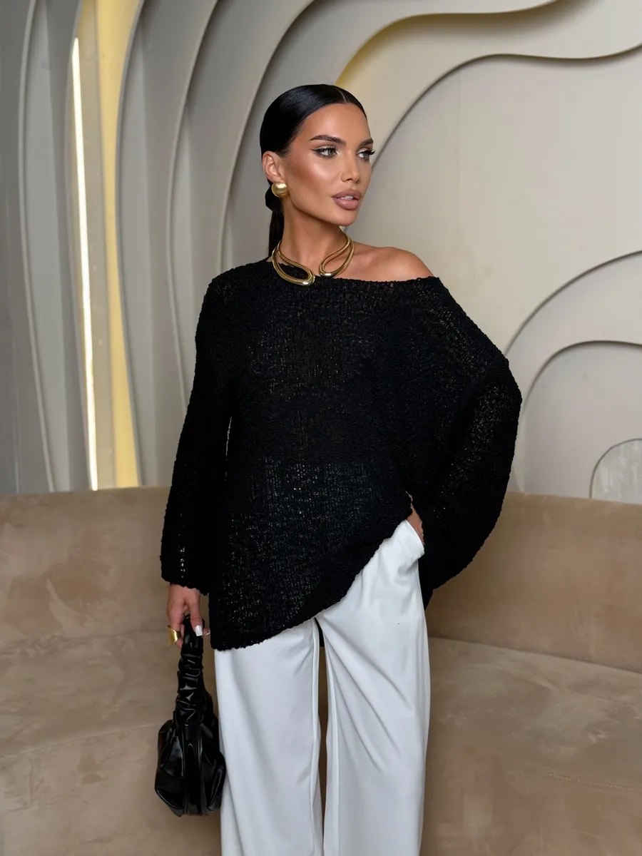 Черная кофта оверсайз вязаная нарядная