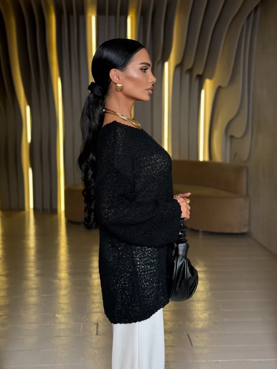 Черная кофта оверсайз вязаная нарядная