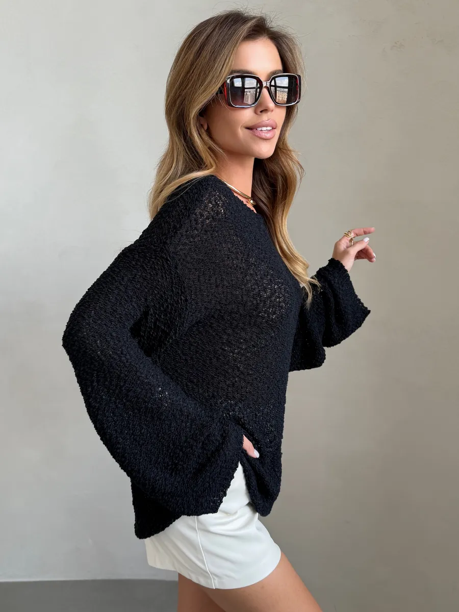 Черная кофта оверсайз вязаная нарядная