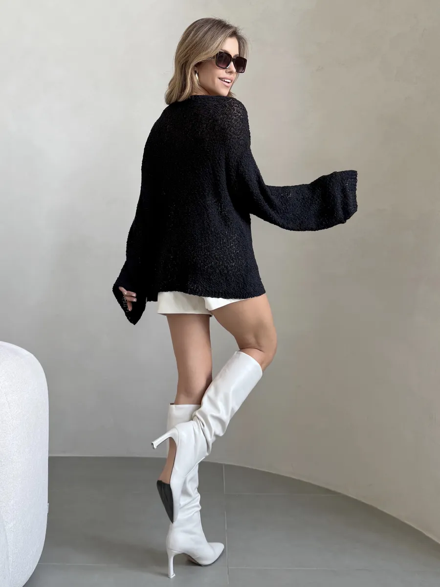 Черная кофта оверсайз вязаная нарядная