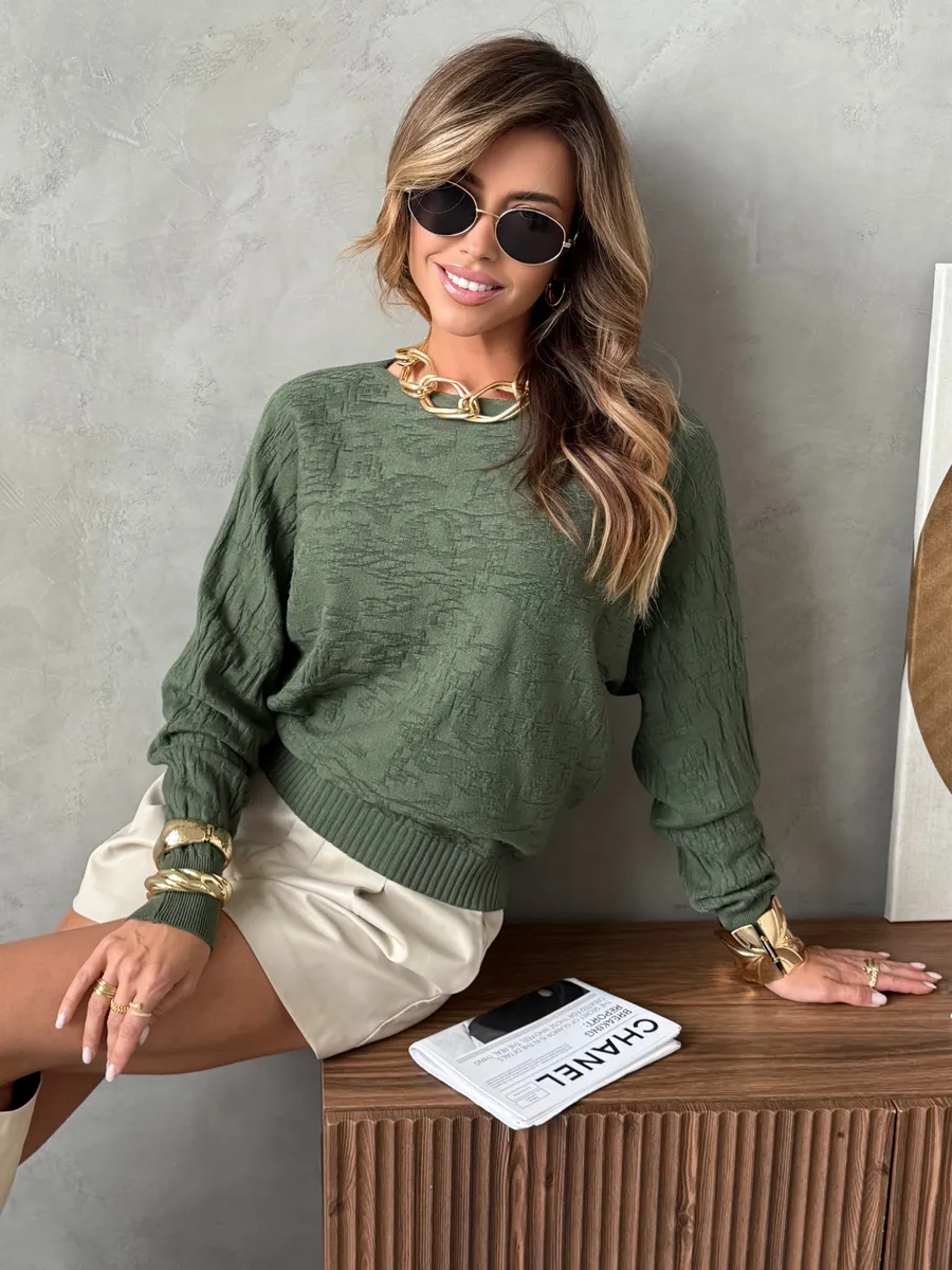 Хаки кофта оверсайз с узорами