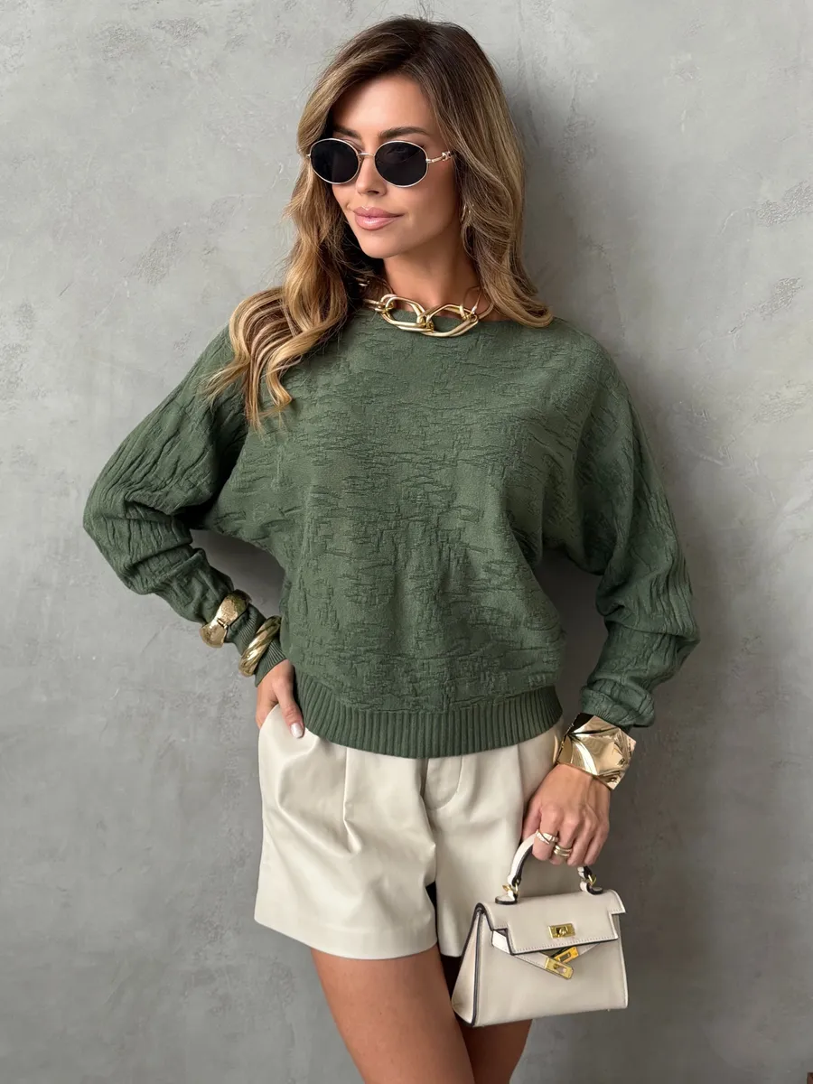 Хаки кофта оверсайз с узорами