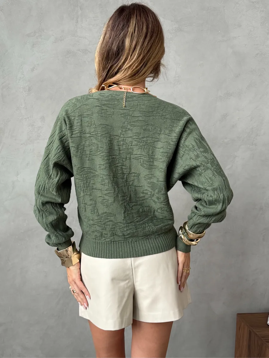 Хаки кофта оверсайз с узорами