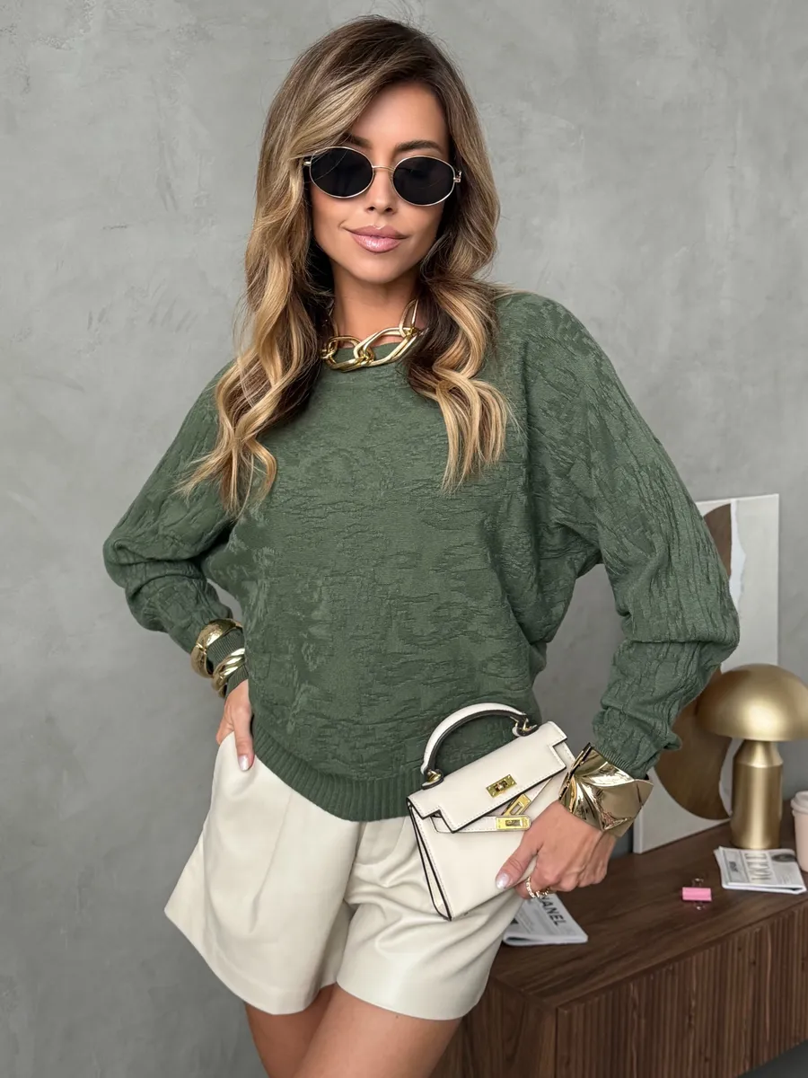 Хаки кофта оверсайз с узорами