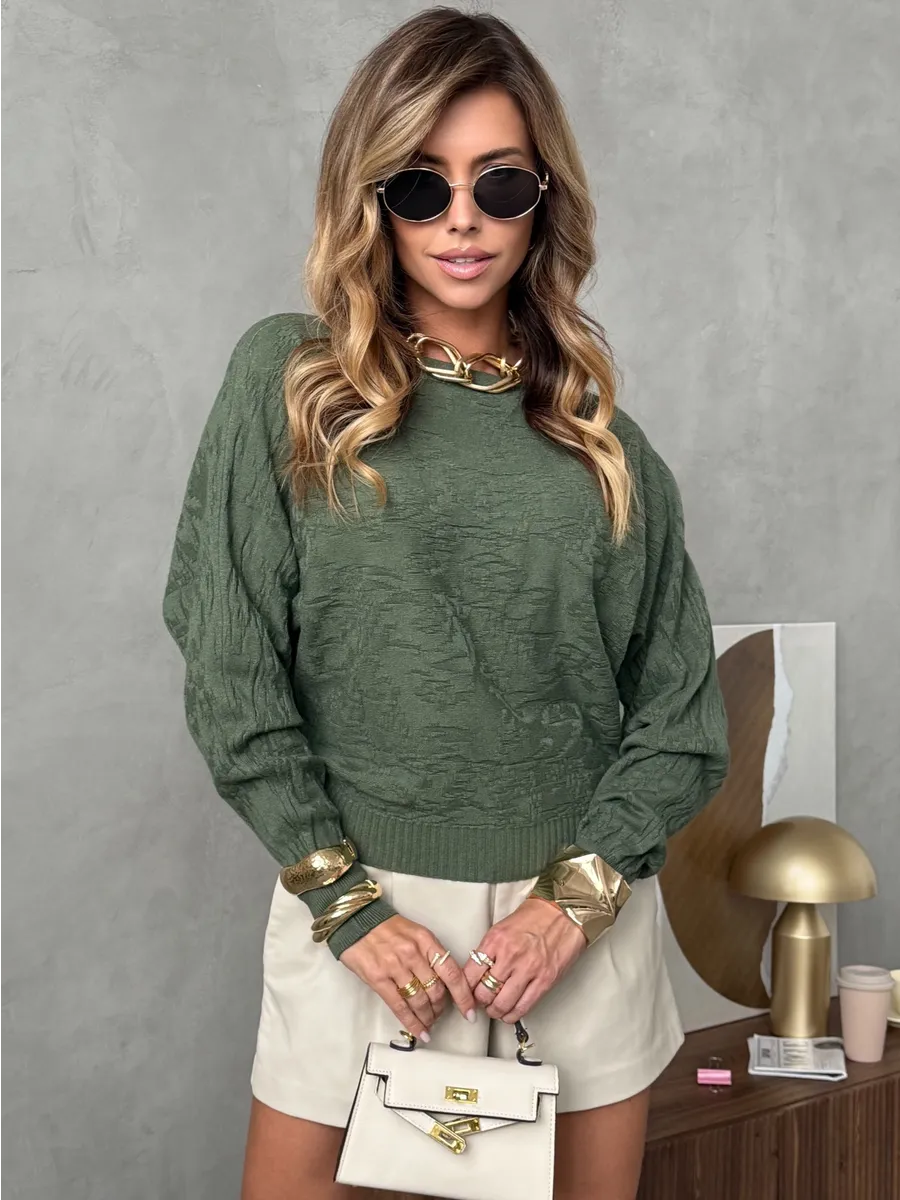 Хаки кофта оверсайз с узорами