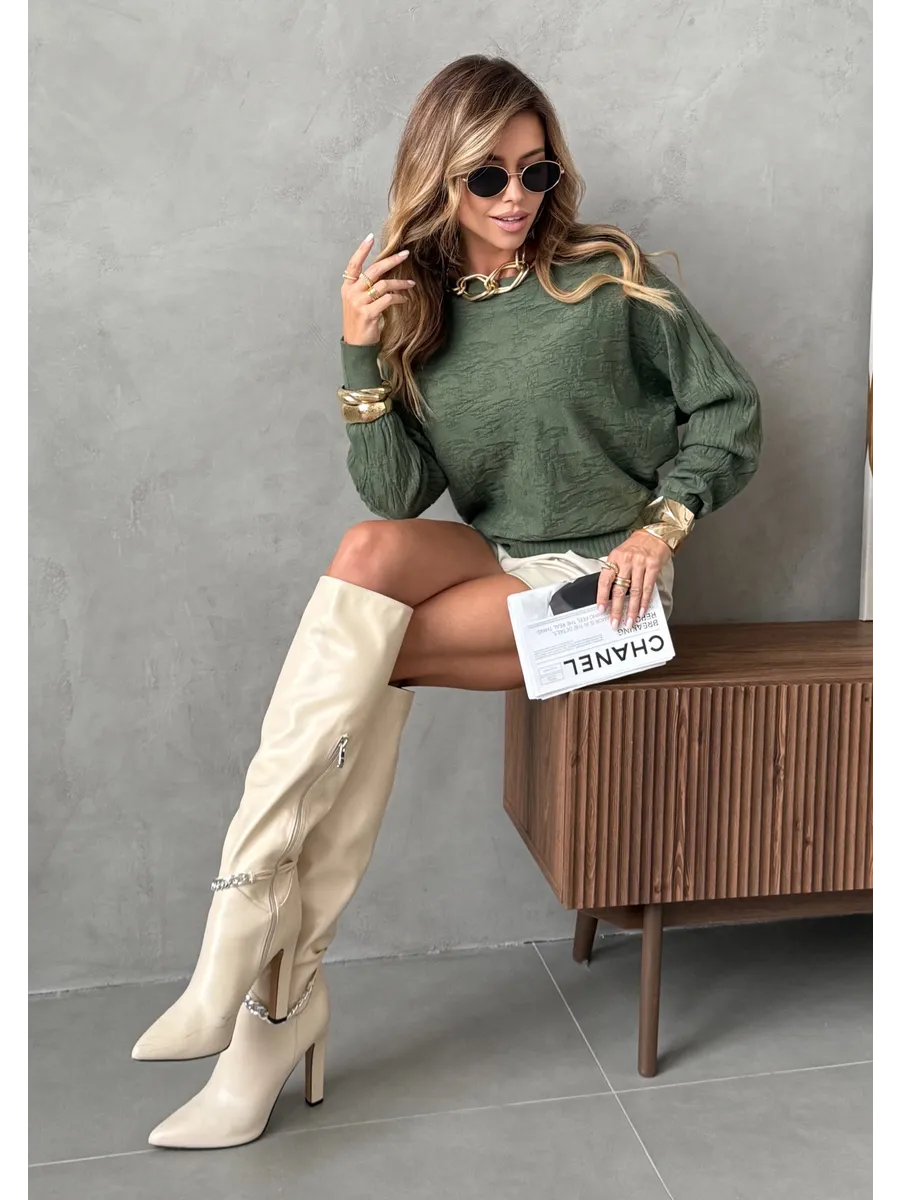 Хаки кофта оверсайз с узорами