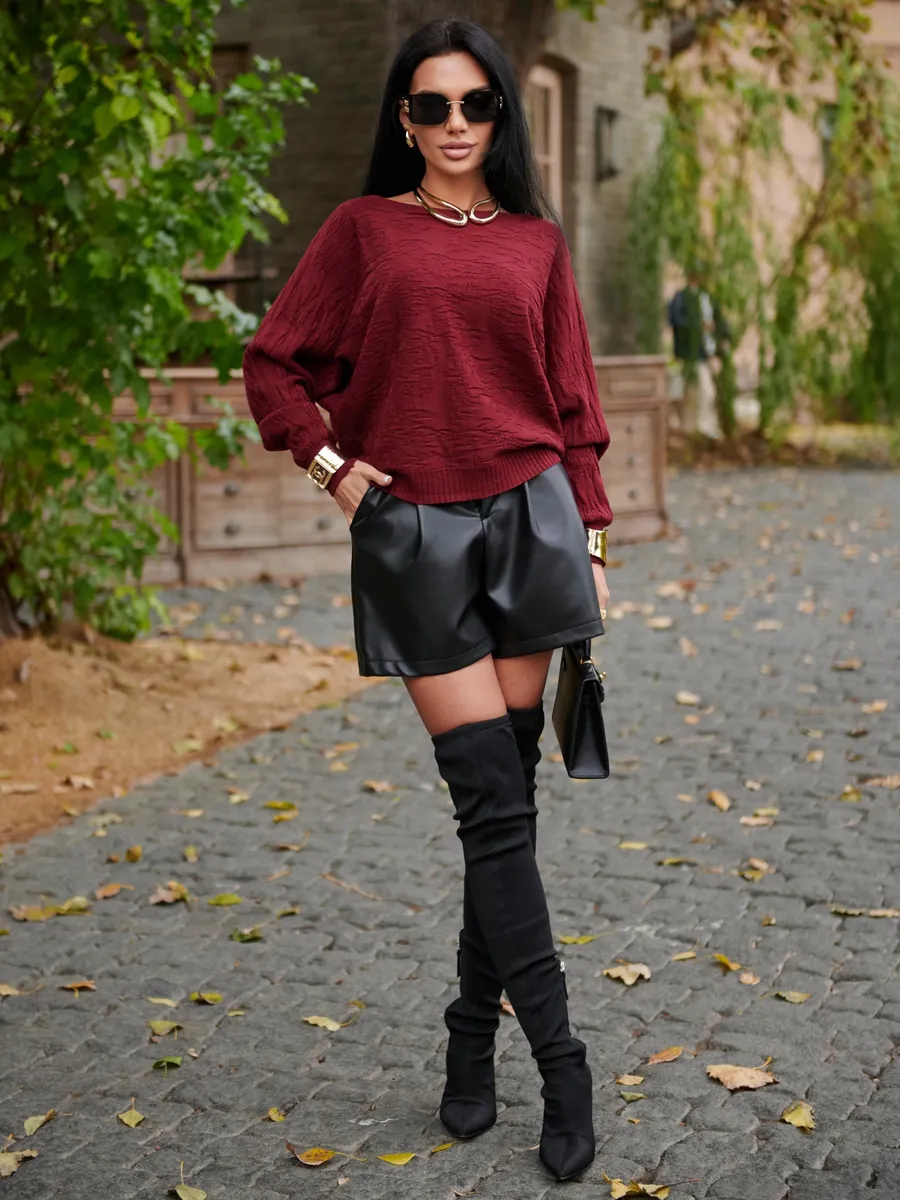 Бордовая кофта оверсайз с узорами