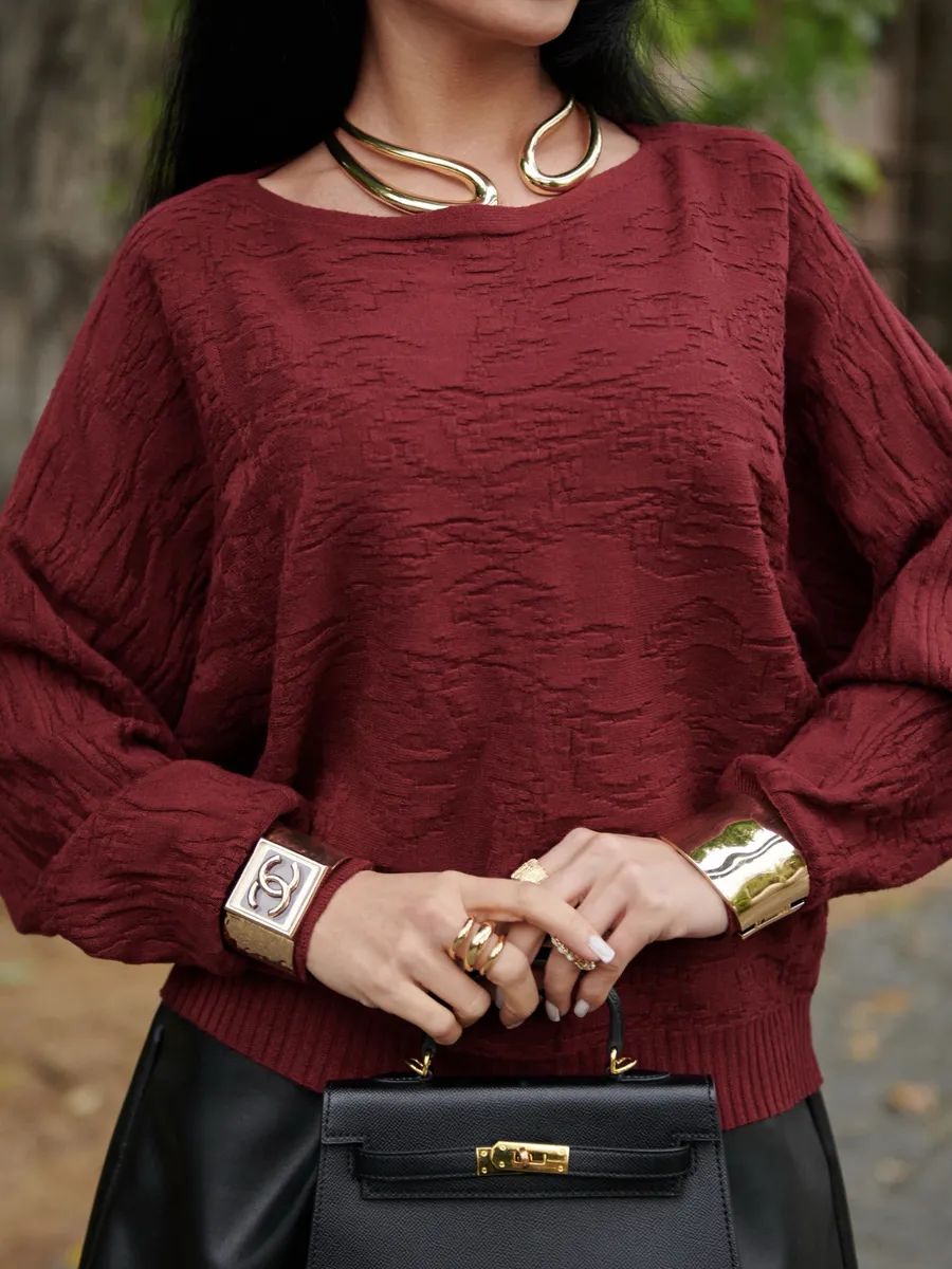 Бордовая кофта оверсайз с узорами