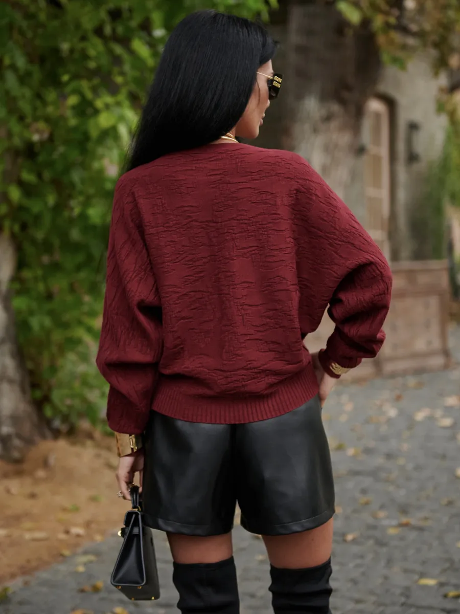 Бордовая кофта оверсайз с узорами