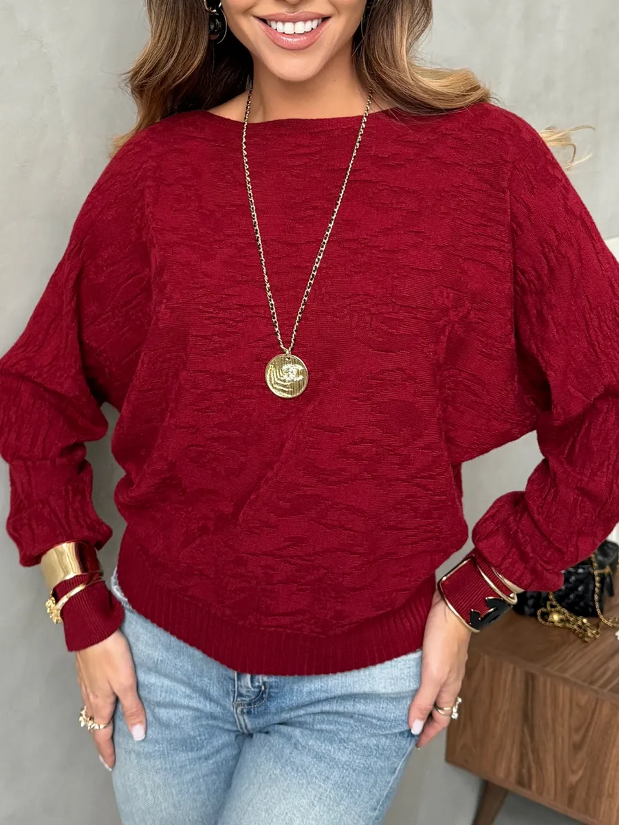 Бордовая кофта оверсайз с узорами