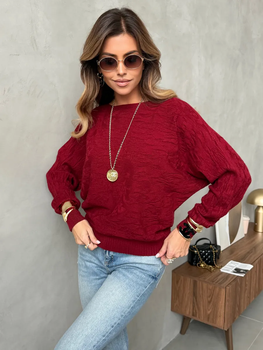 Бордовая кофта оверсайз с узорами