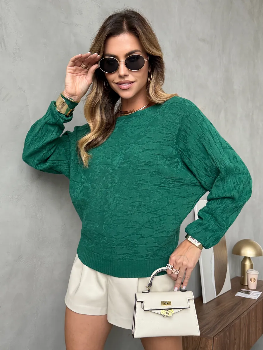 Зеленая кофта оверсайз с узорами