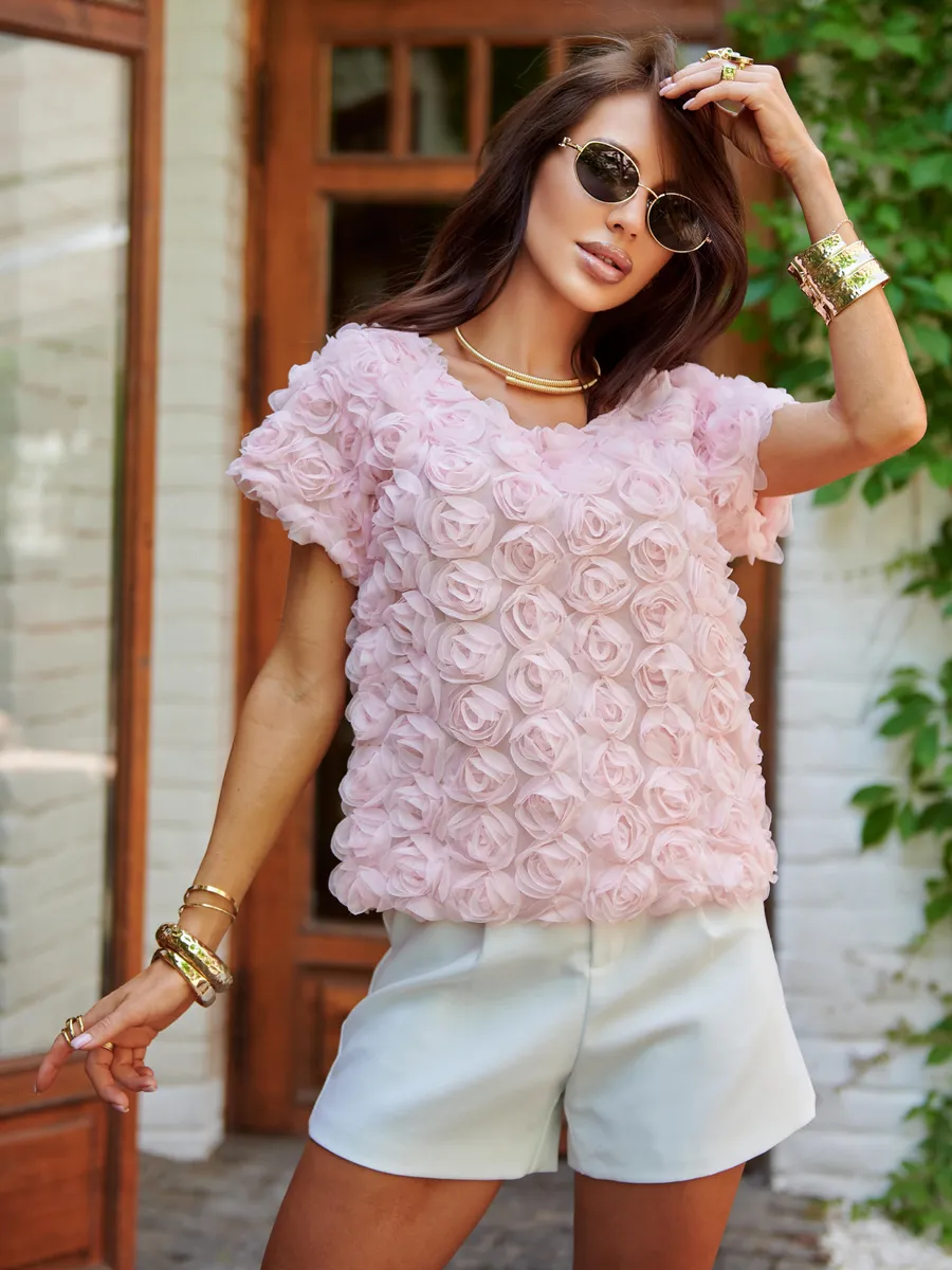 Розовая блузка летняя нарядная