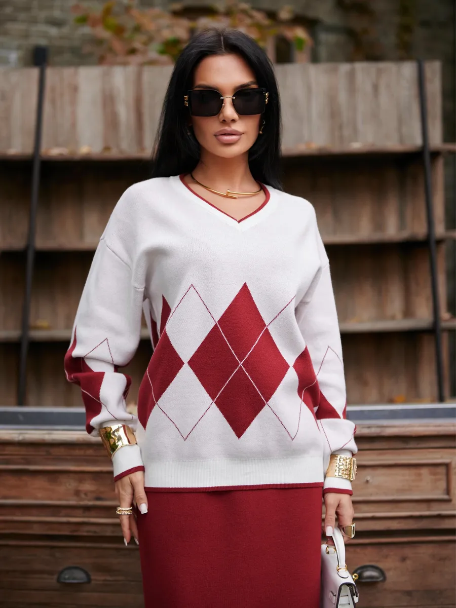 Бордовый костюм с юбкой теплый трикотажный