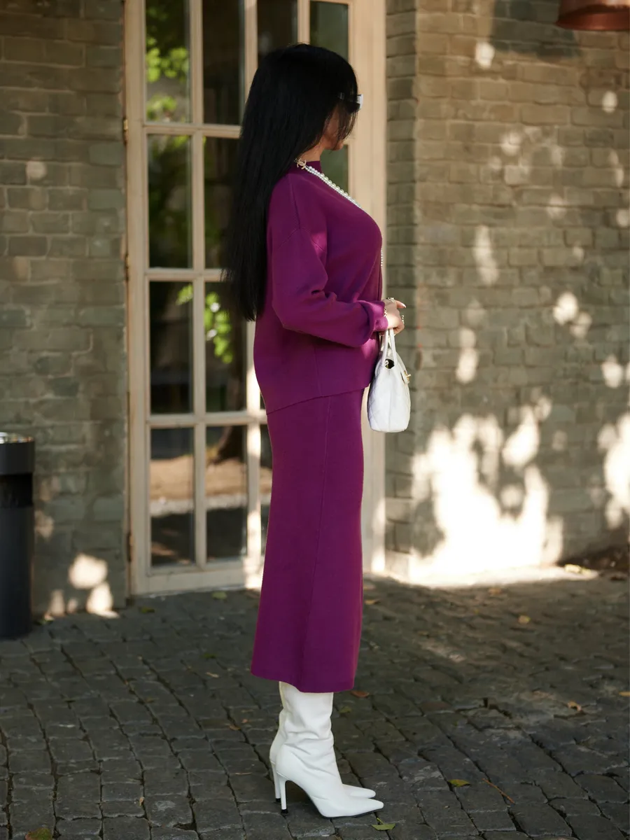 Фуксия костюм с юбкой теплый трикотажный