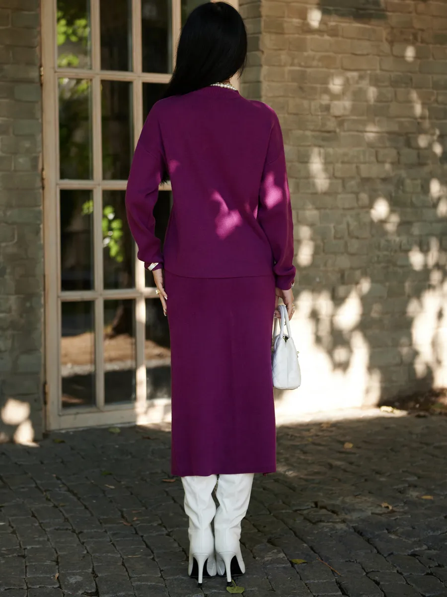 Фуксия костюм с юбкой теплый трикотажный