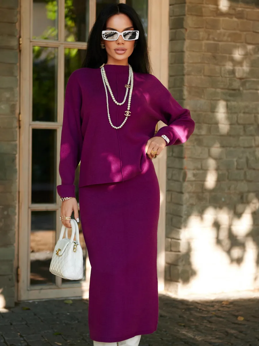 Фуксия костюм с юбкой теплый трикотажный