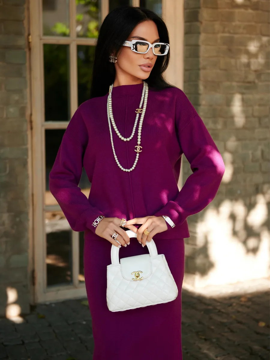 Фуксия костюм с юбкой теплый трикотажный