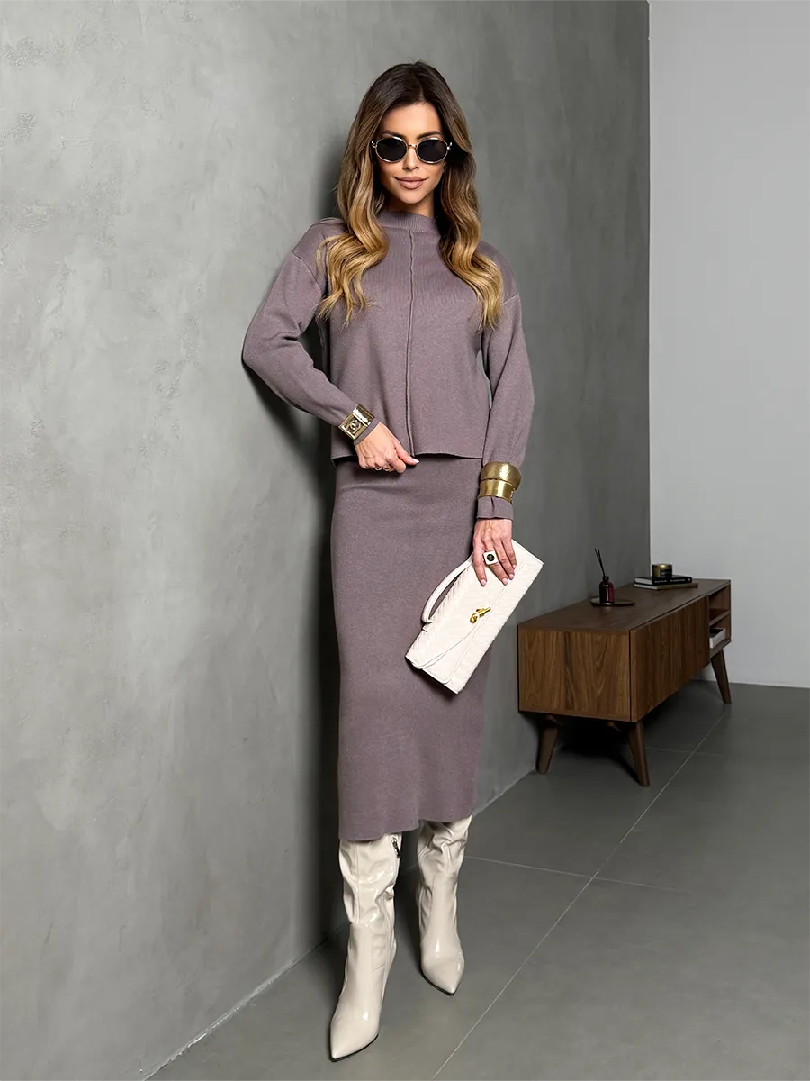 Костюм с юбкой теплый трикотажный