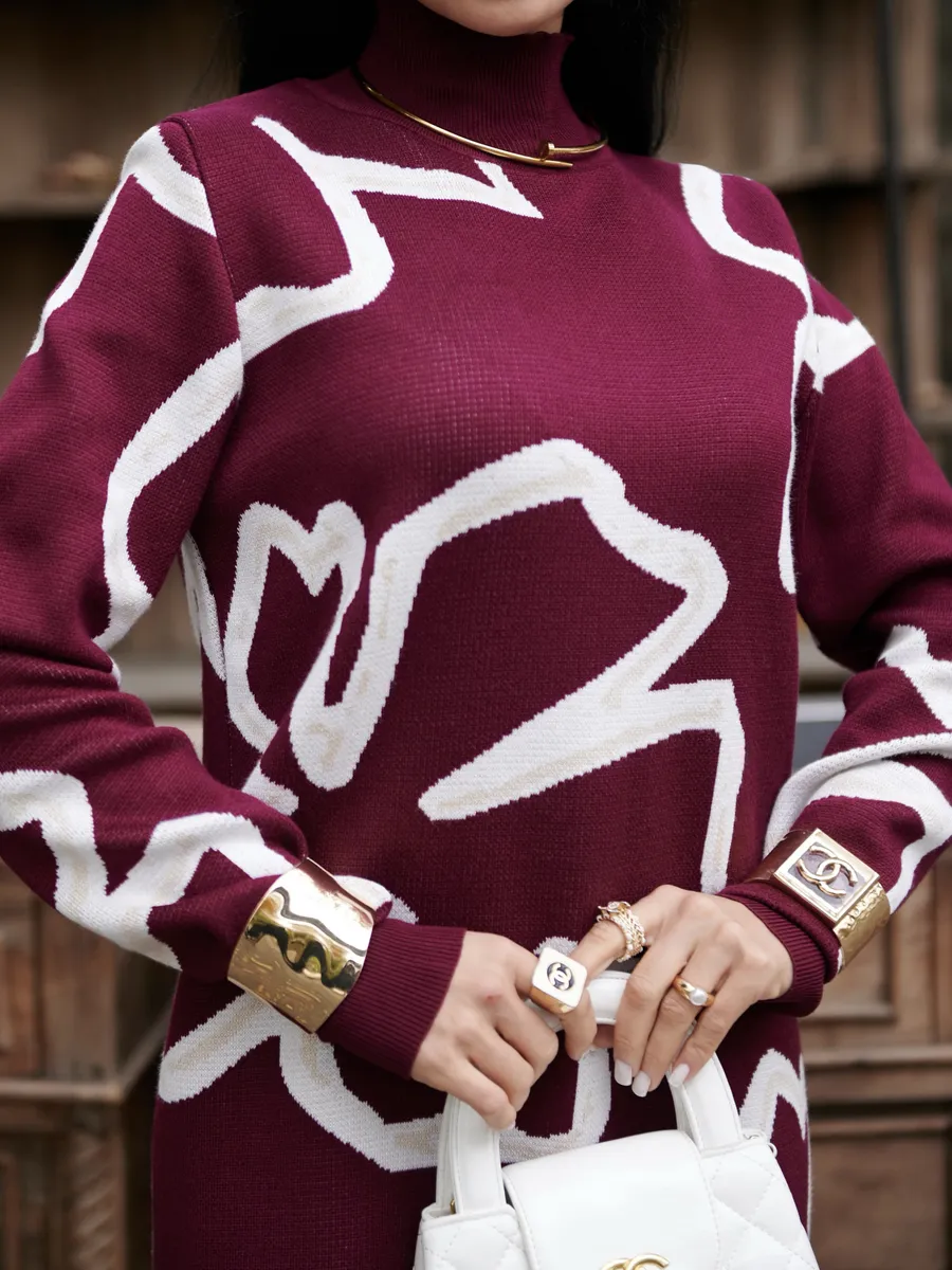 Бордовое платье теплое трикотажное мини