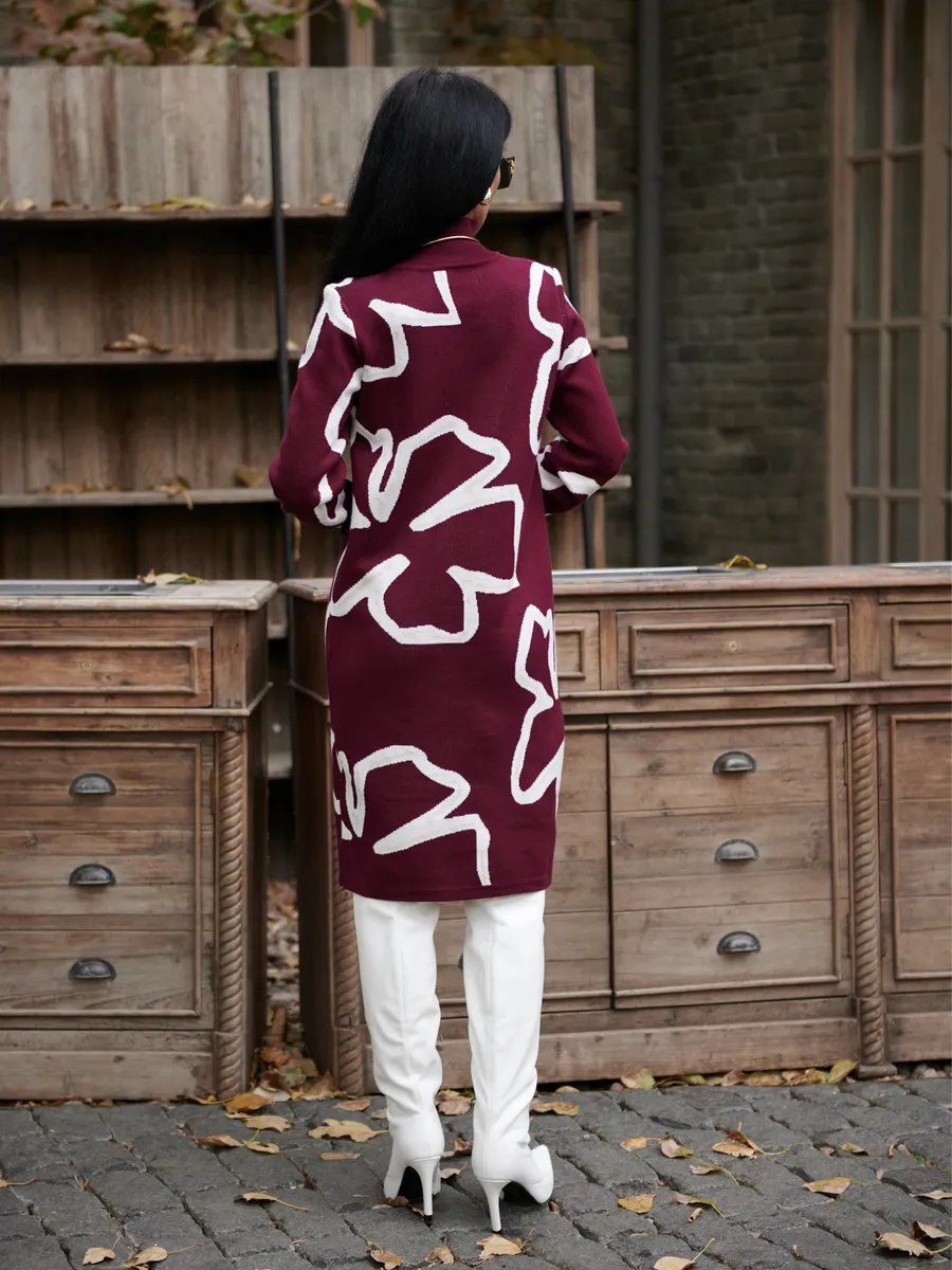 Бордовое платье теплое трикотажное мини